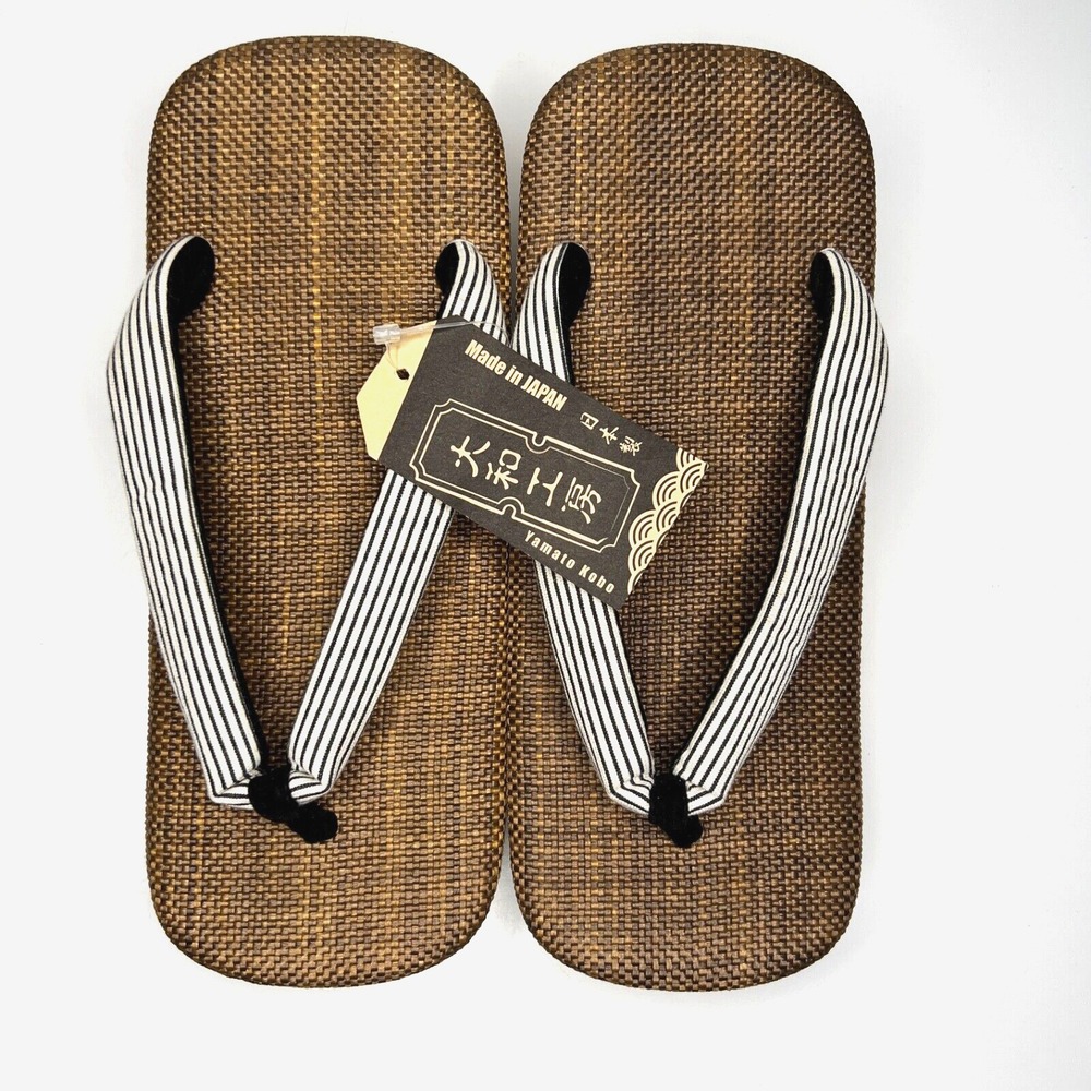 Yamato Kobo Flip Flops Oval Unisex Cork Setta Brown Stripes Size 7 W & 5.5 M NEW